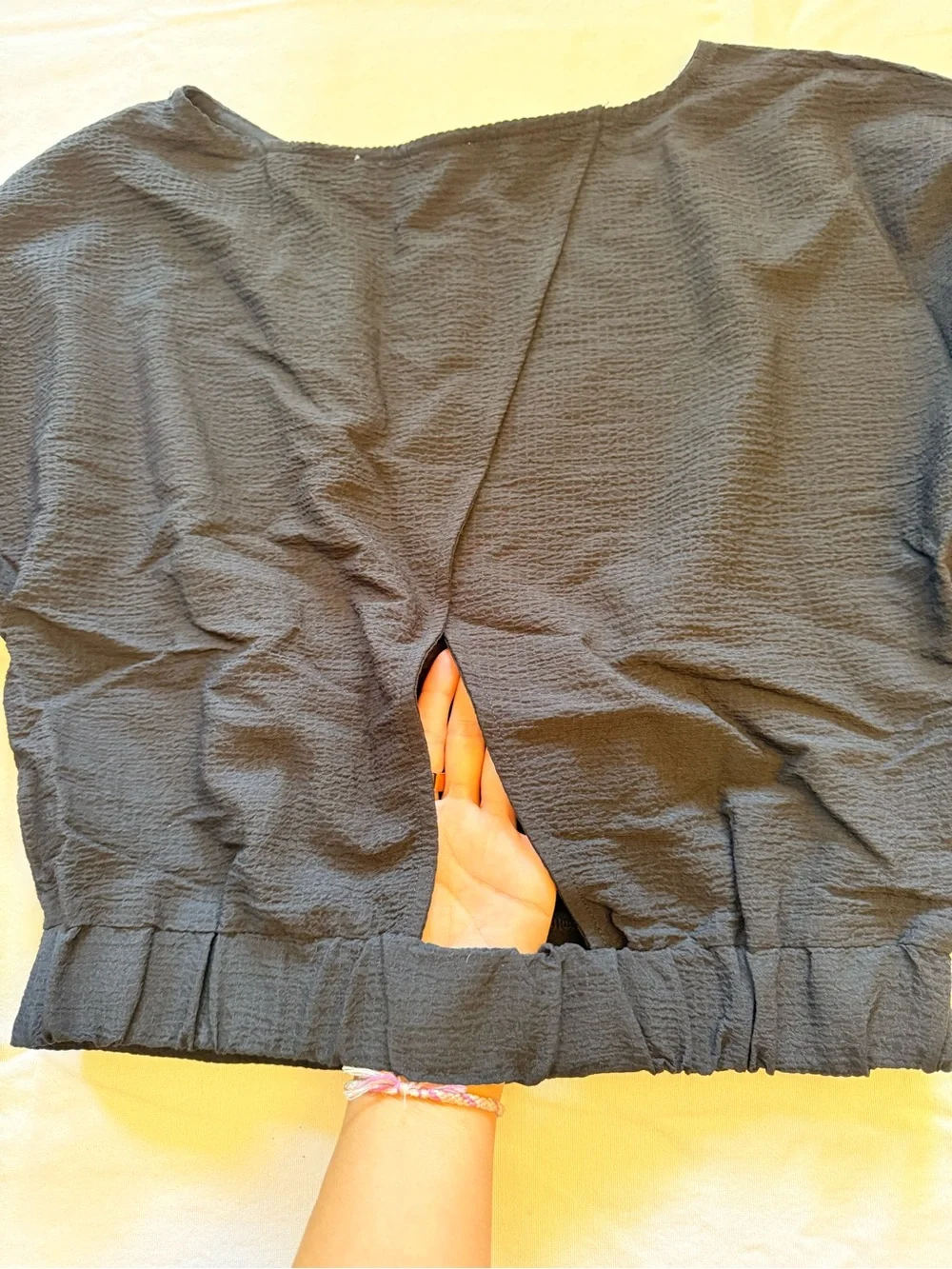 NWT! ASTR Black Textured Long-Sleeve Crop Top - Picture 6 of 6